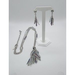 Chico's Beaded Tassel Necklace with Matching Dangle Beaded Earrings